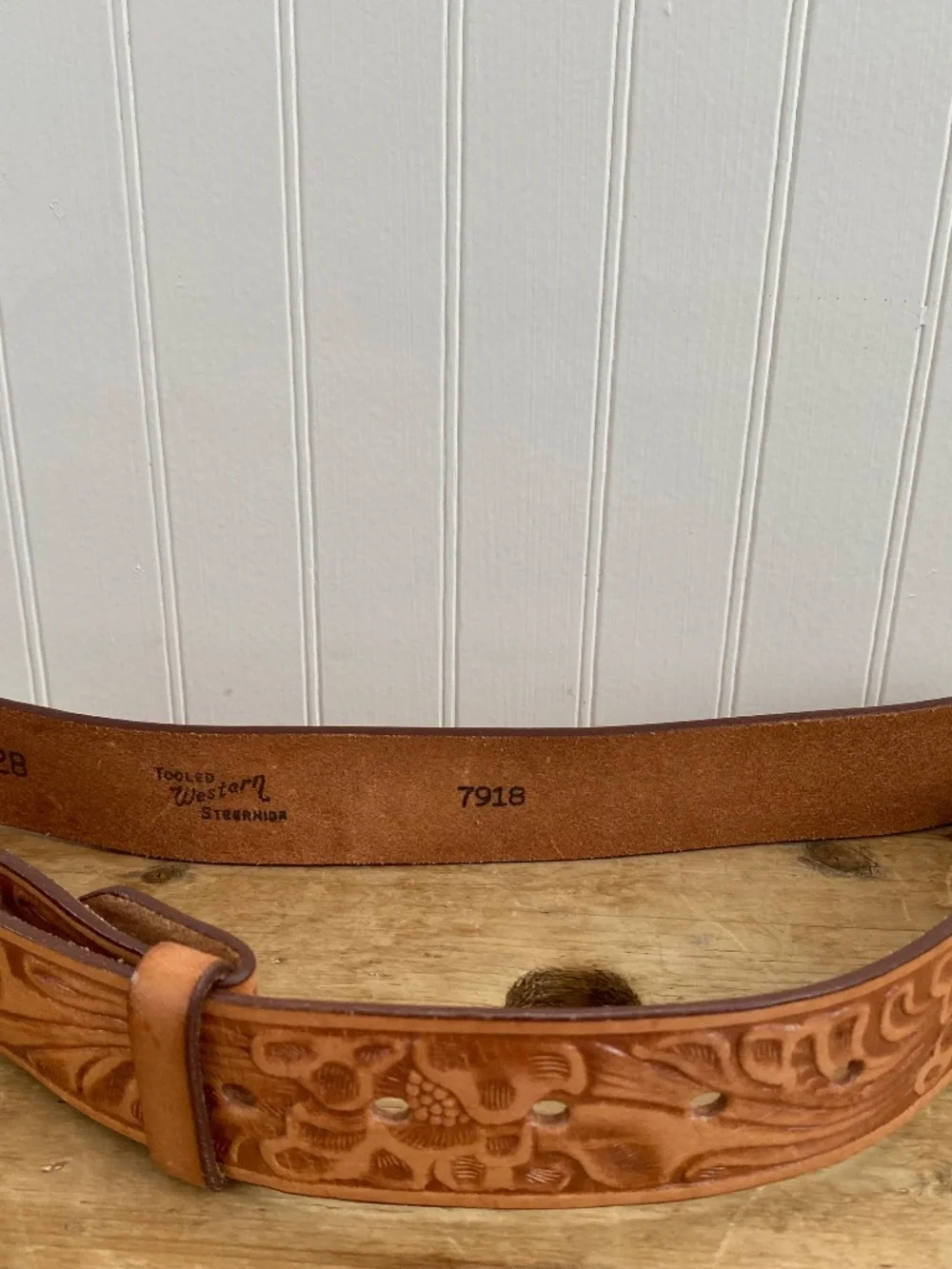 Steerhide No Buckle Belt. Tooled Western, Cowboy, Country Strap.